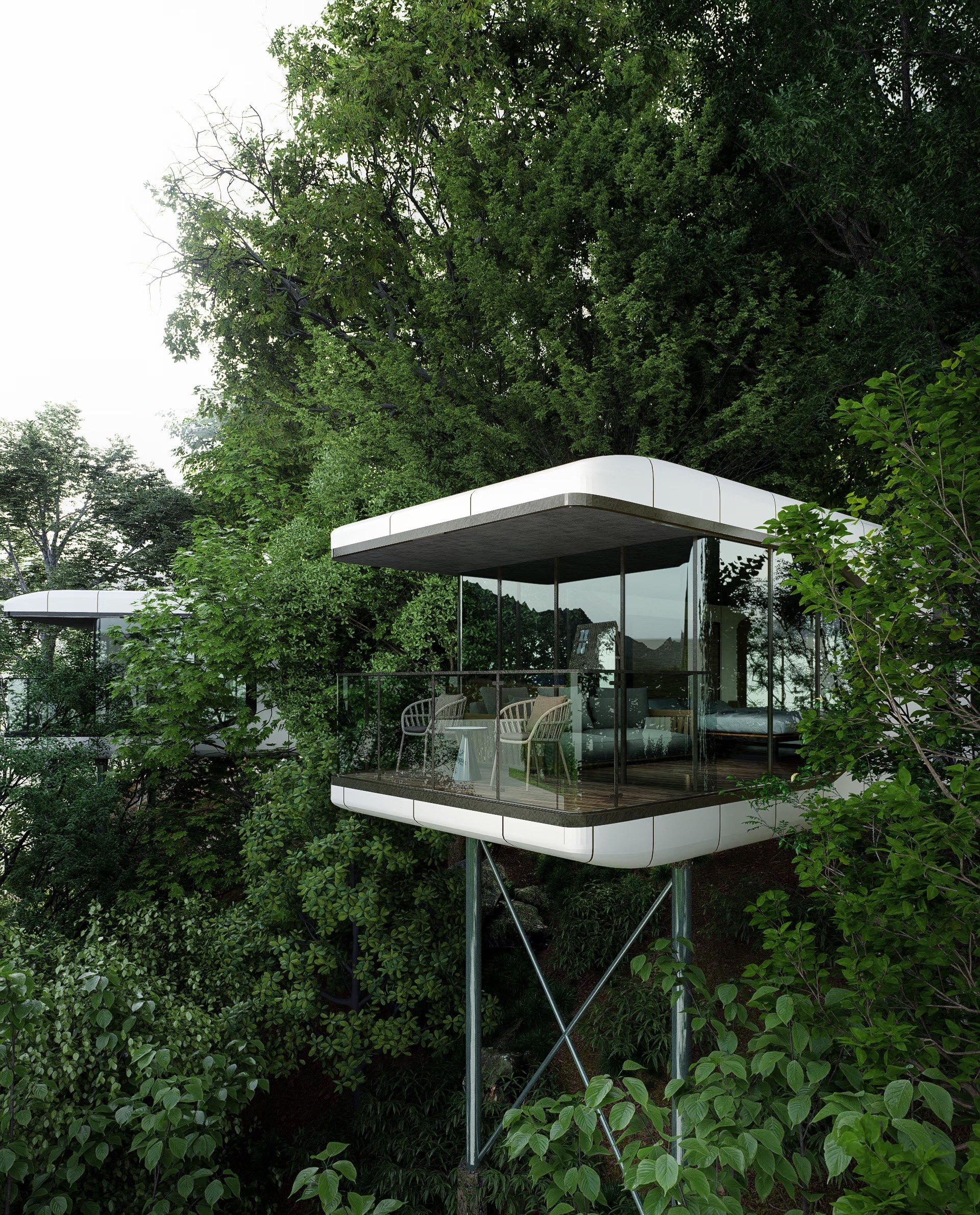 Capsule on a steel platform in the jungle