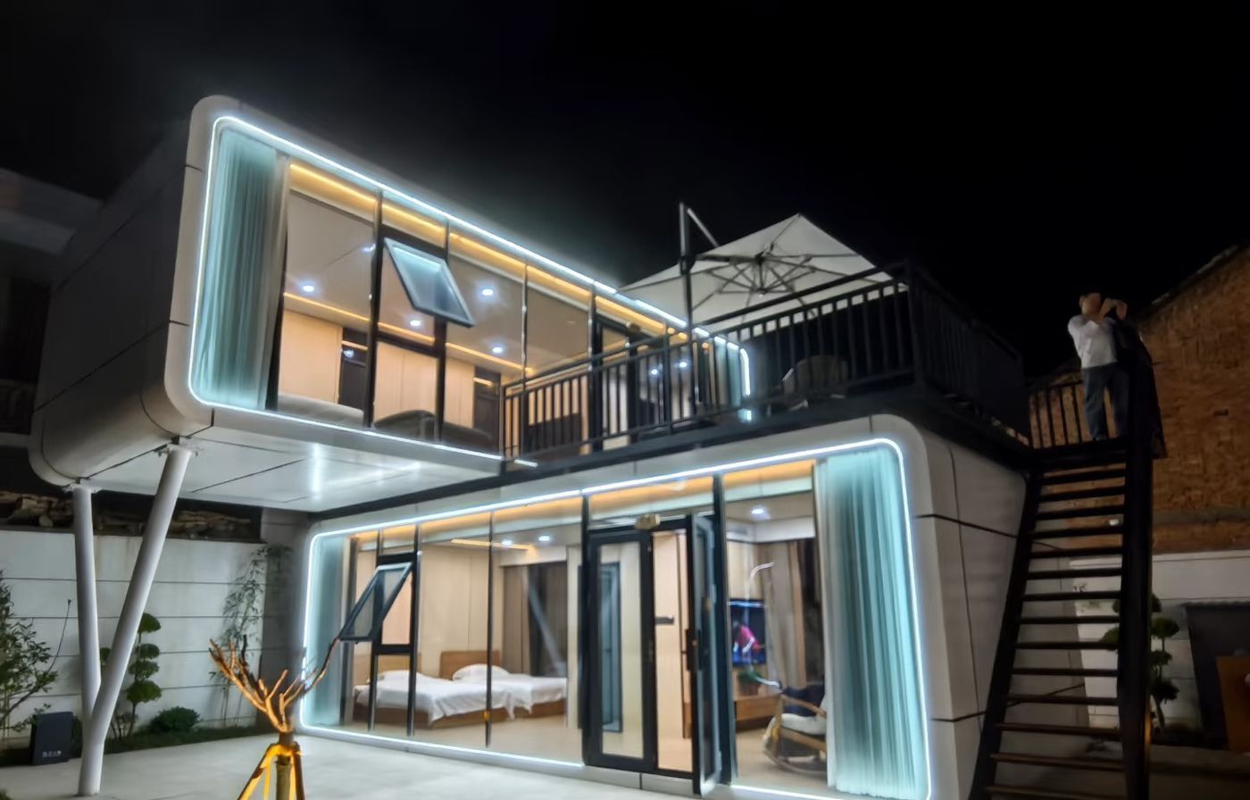 Duplex glowing at night